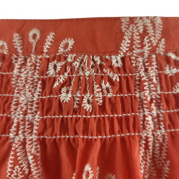 NEW Easel Small Red Tunic Blouse All Cotton Pullover White Eyelet Smocked BOHO - Picture 13 of 15